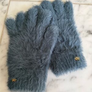 Lele Sadoughi Blue Fuzzy Fingerless Gloves